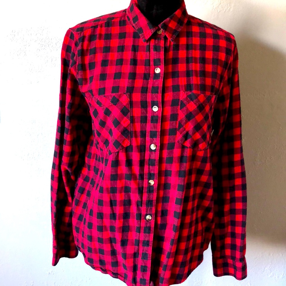 SO brand Red/black checkered long sleeve button down shirt size XLg
